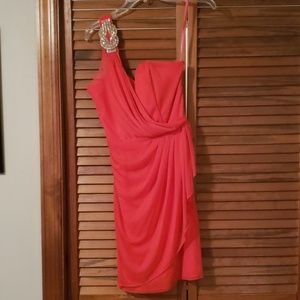 Cache coral dress one shoulder